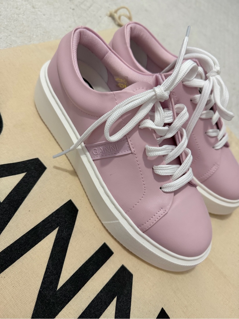 Ganni Lilac Leather Platform Sneakers with White Sole